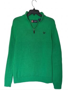 Chaps Mens Small Kelly Green 1/4 Zip Cotton Knit Pullover Preppy Sweater
